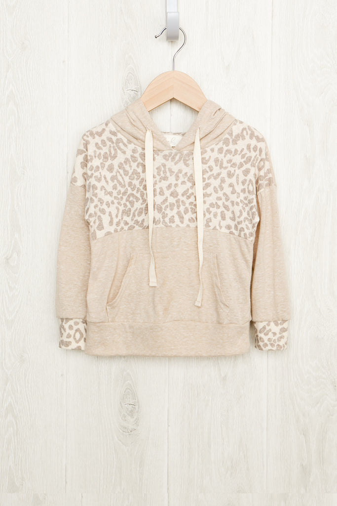 Toddler Girls Self Tie Leopard Contrast Hoodie With Kangaroo Pocket