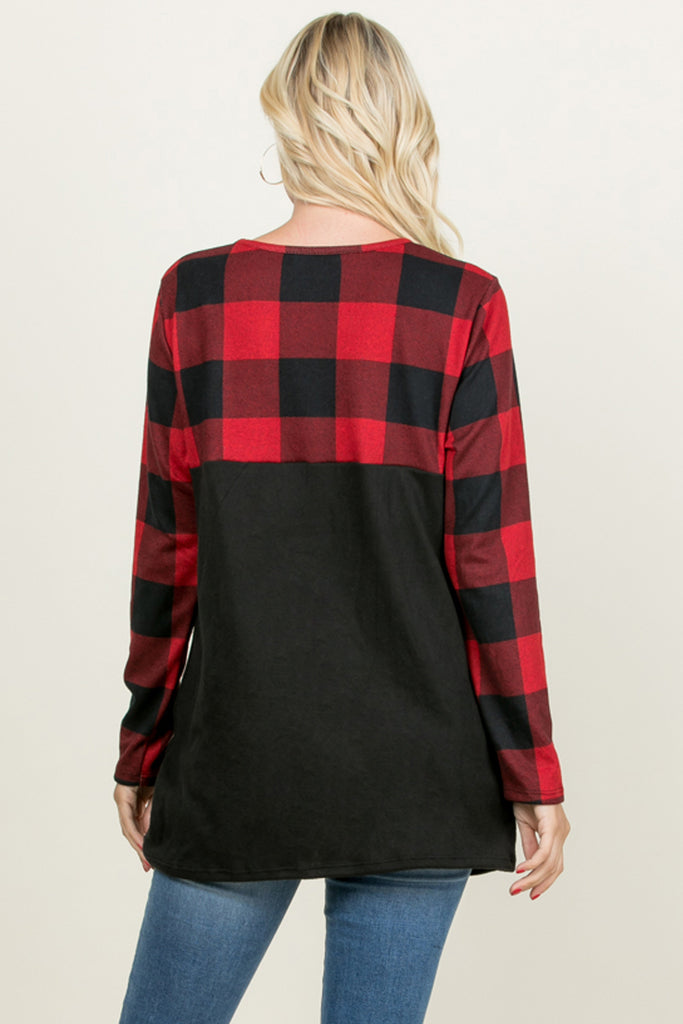 Plaid Contrast Twisted Front Tunic