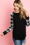 Plaid Long Sleeve Solid Brushed Hacci Top