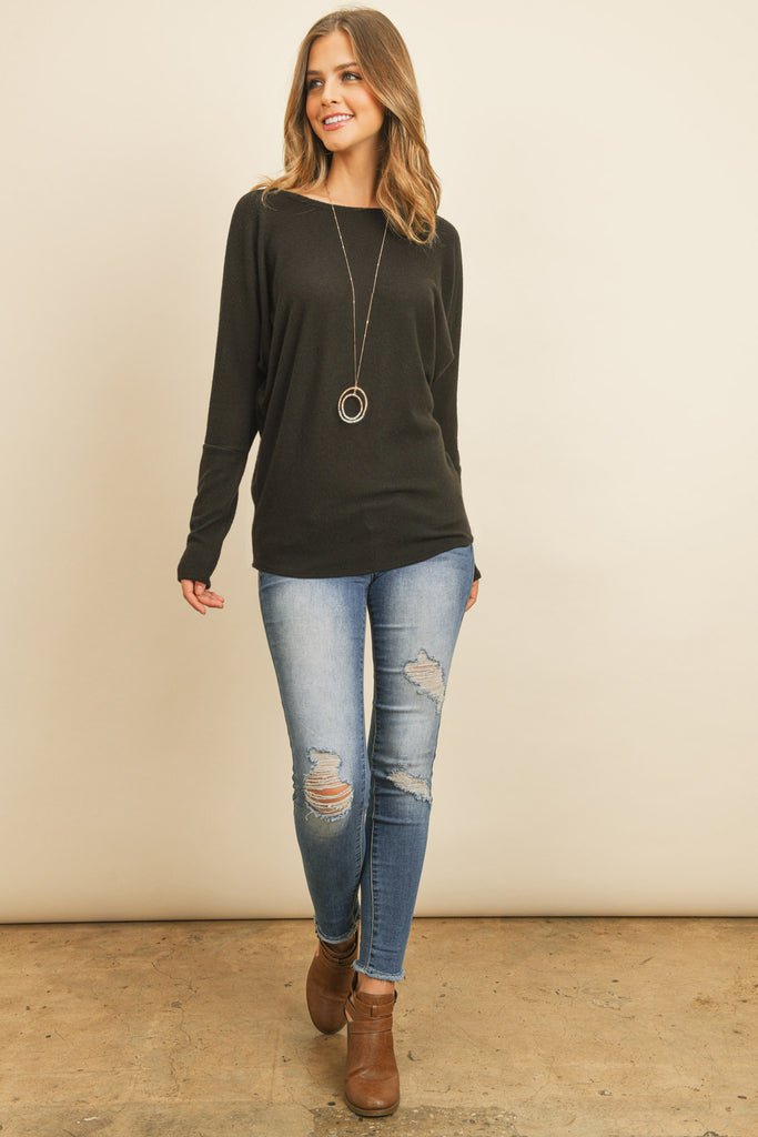Long Sleeve Brushed Hacci Dolman Top