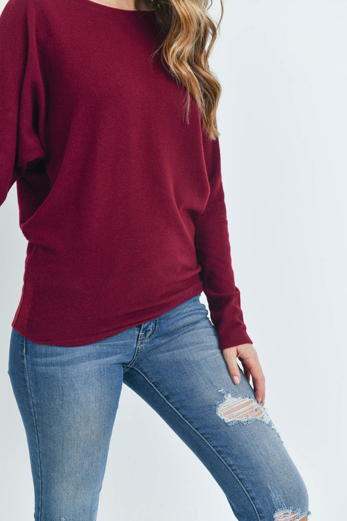 Long Sleeve Brushed Hacci Dolman Top