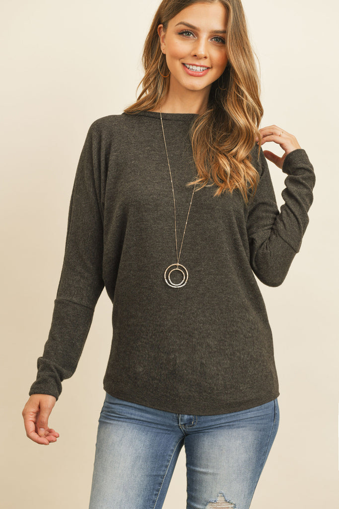Long Sleeve Brushed Hacci Dolman Top
