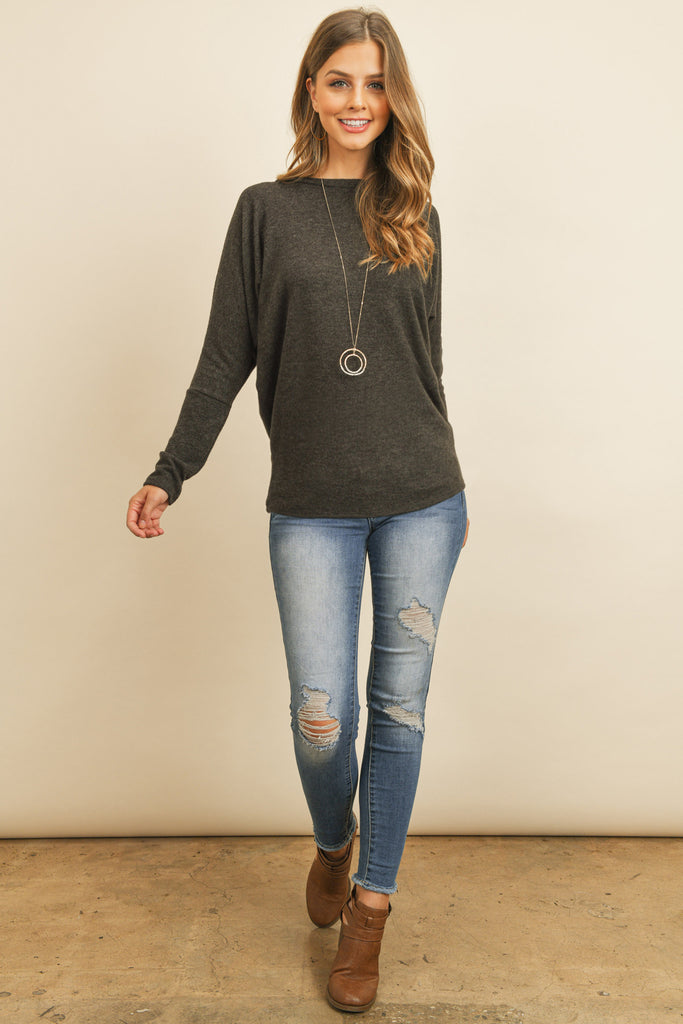 Long Sleeve Brushed Hacci Dolman Top