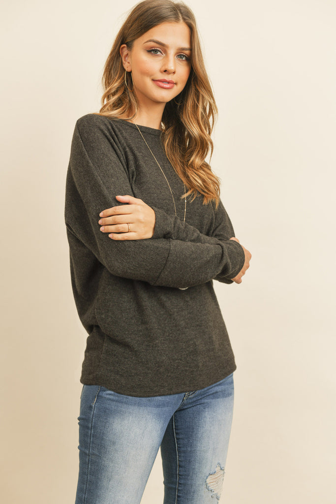 Long Sleeve Brushed Hacci Dolman Top