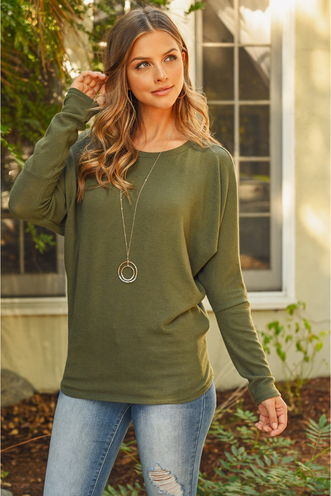 Long Sleeve Brushed Hacci Dolman Top