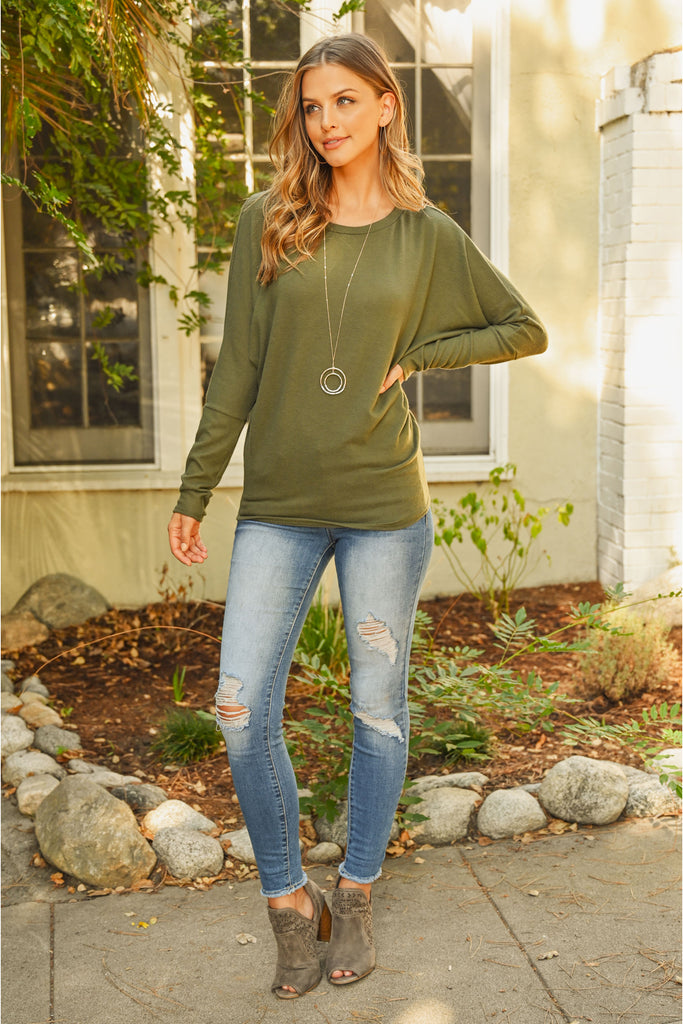 Long Sleeve Brushed Hacci Dolman Top