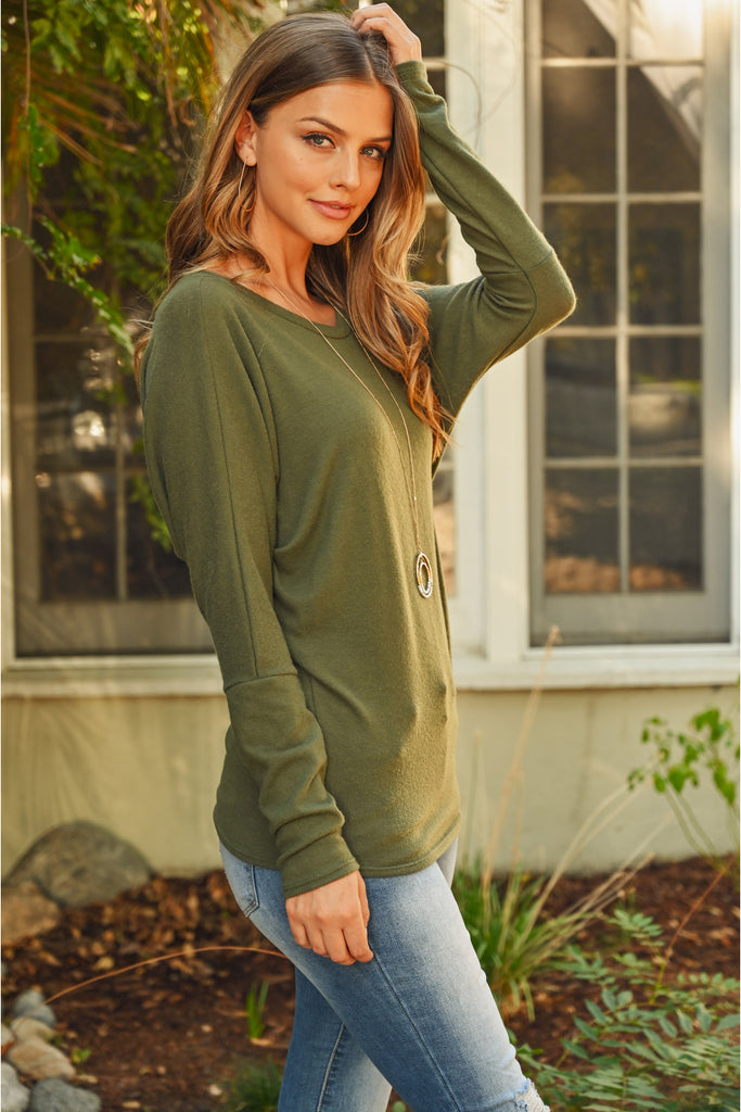 Long Sleeve Brushed Hacci Dolman Top