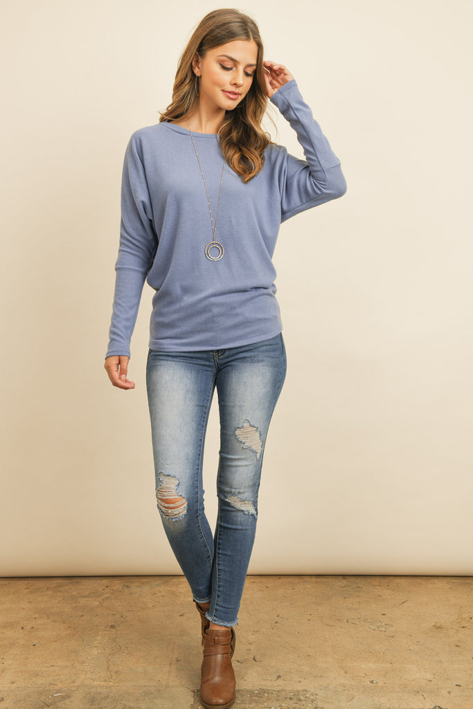 Long Sleeve Brushed Hacci Dolman Top