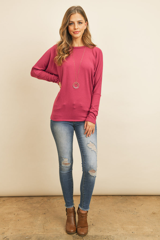 Long Sleeve Brushed Hacci Dolman Top