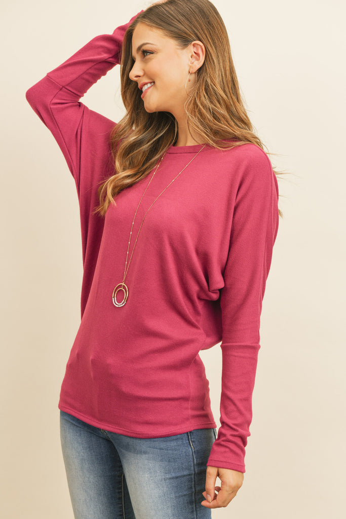 Long Sleeve Brushed Hacci Dolman Top