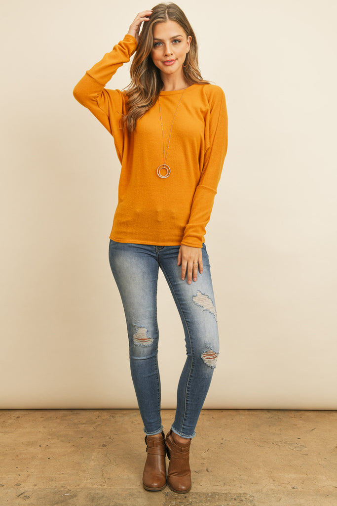 Long Sleeve Brushed Hacci Dolman Top