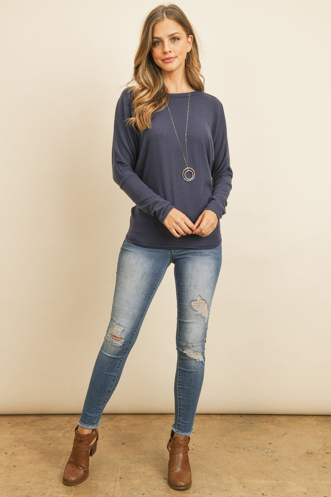 Long Sleeve Brushed Hacci Dolman Top