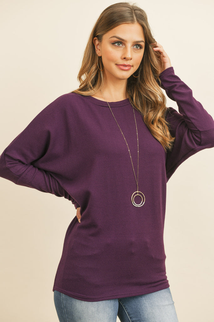 Long Sleeve Brushed Hacci Dolman Top