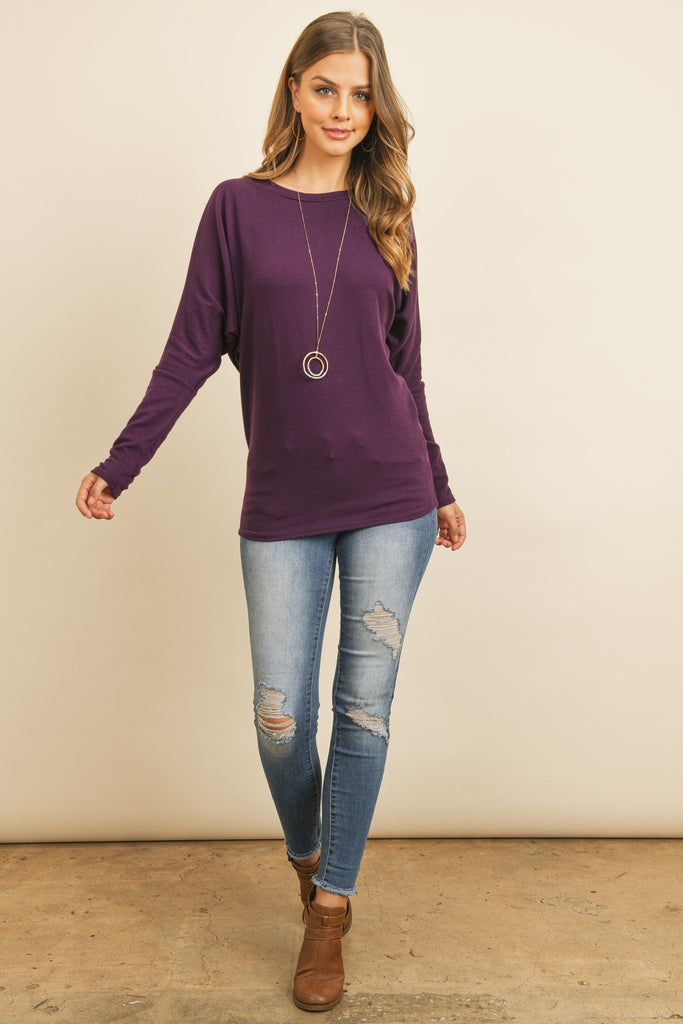 Long Sleeve Brushed Hacci Dolman Top