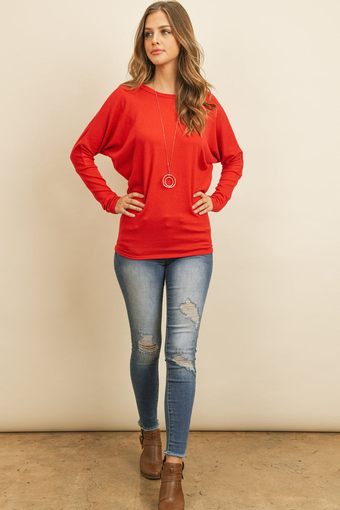 Long Sleeve Brushed Hacci Dolman Top