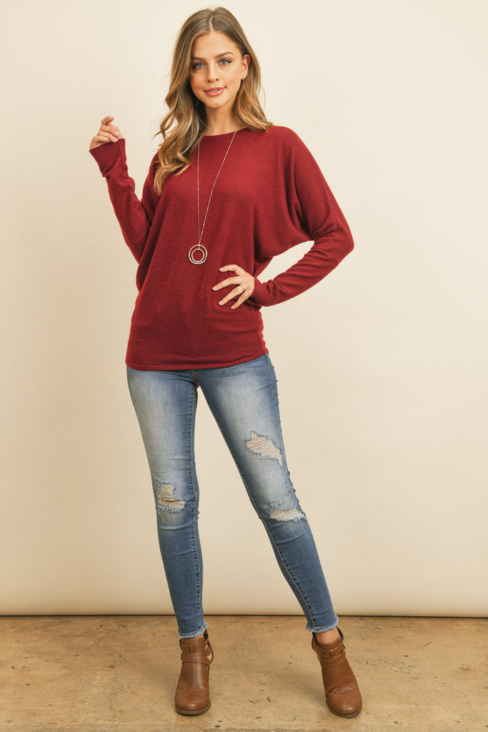 Long Sleeve Brushed Hacci Dolman Top