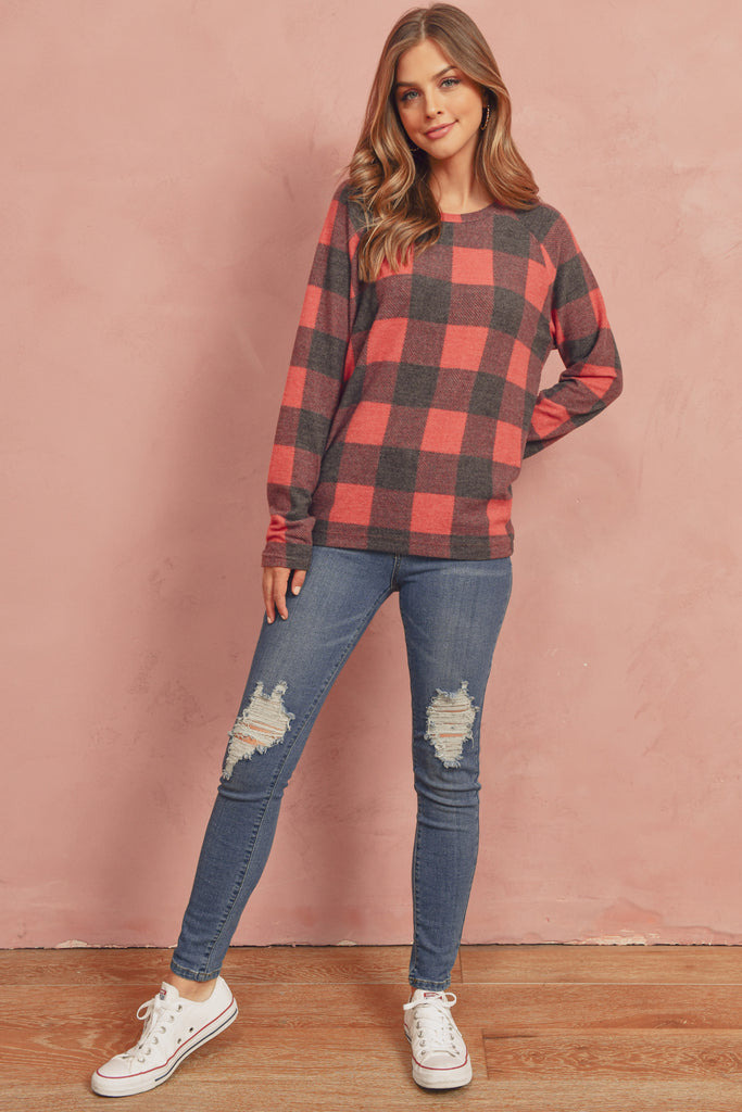 Terry Brushed Plaid Pullover