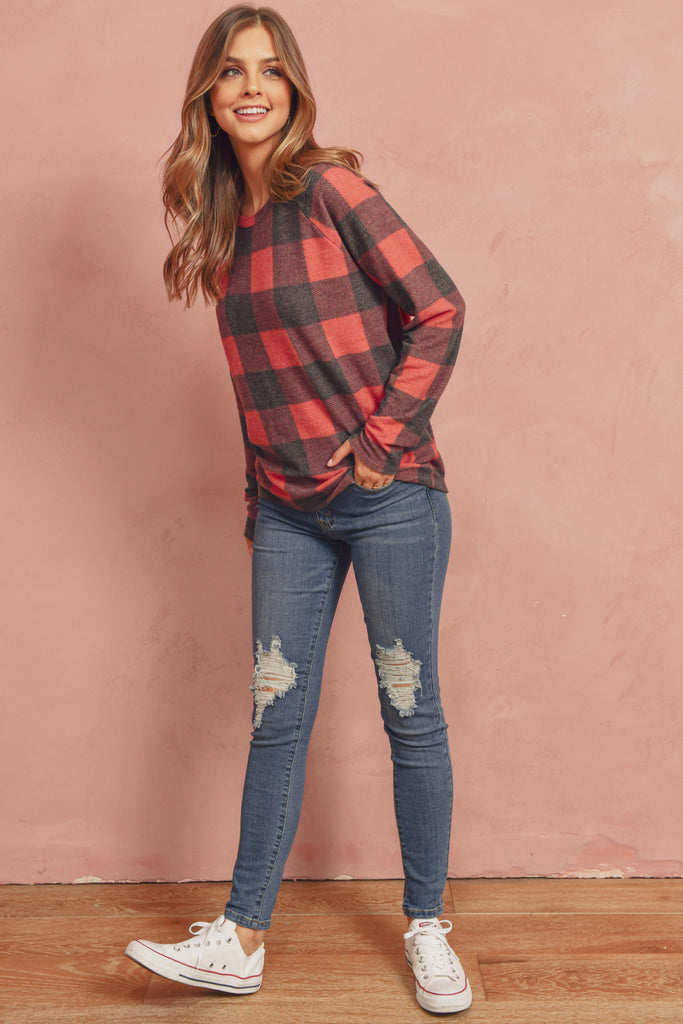 Terry Brushed Plaid Pullover