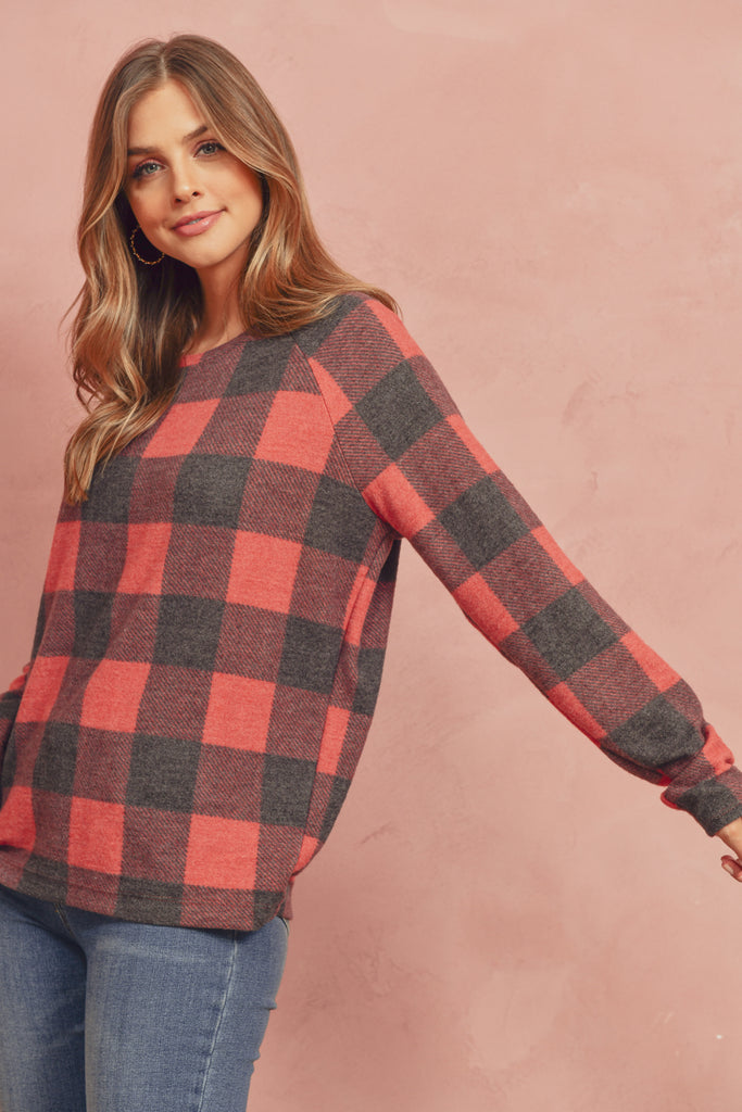 Terry Brushed Plaid Pullover