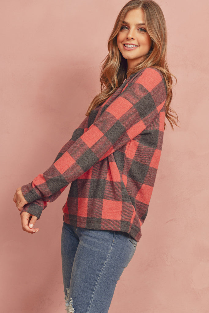 Terry Brushed Plaid Pullover