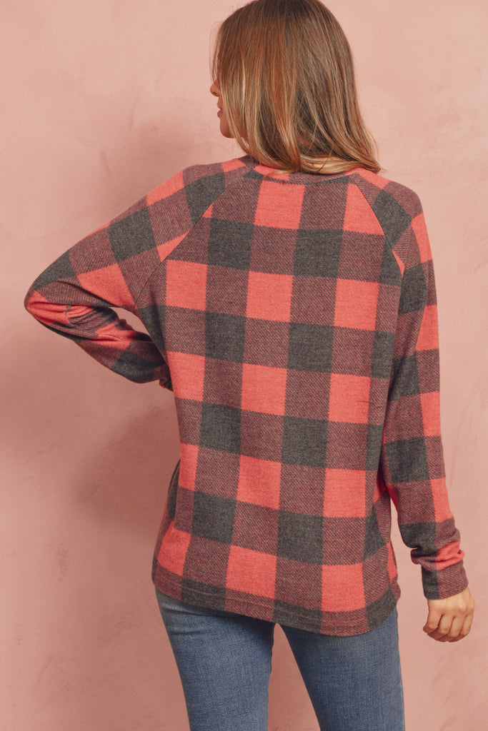 Terry Brushed Plaid Pullover