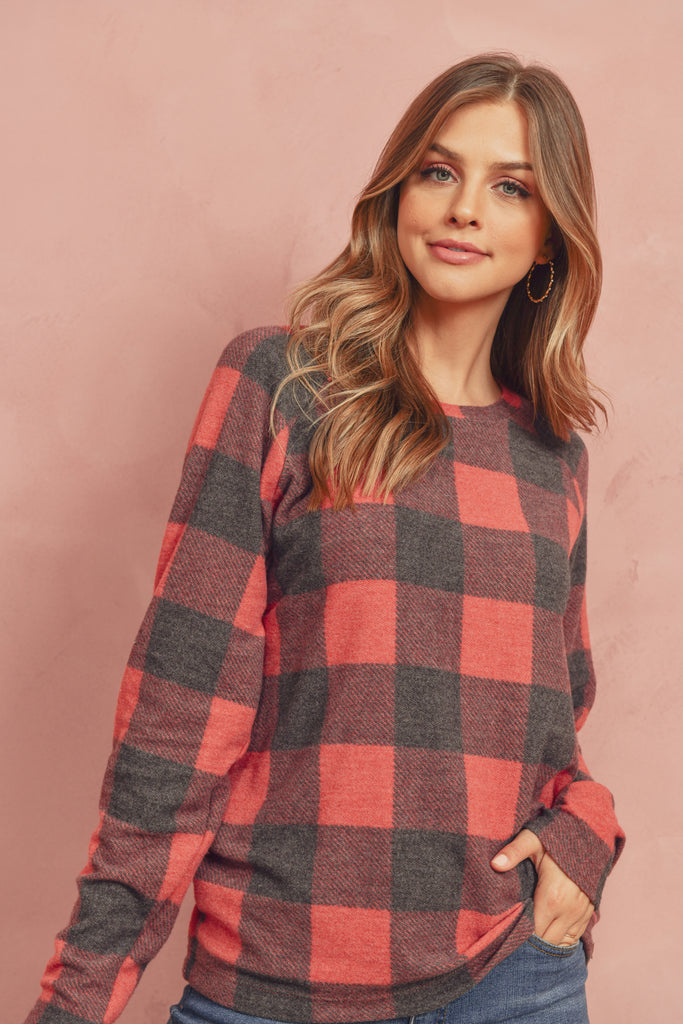 Terry Brushed Plaid Pullover