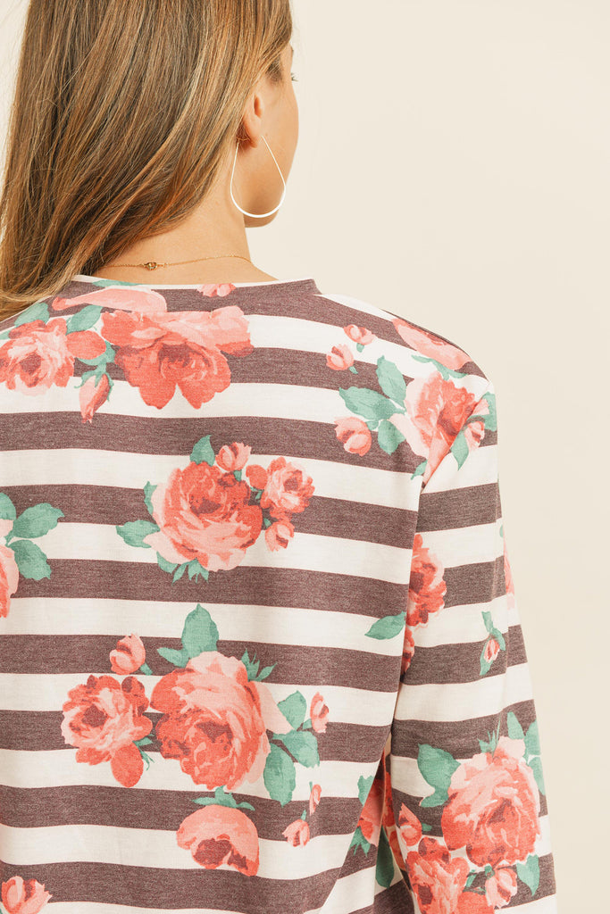 Round Neck Floral Striped Pullover