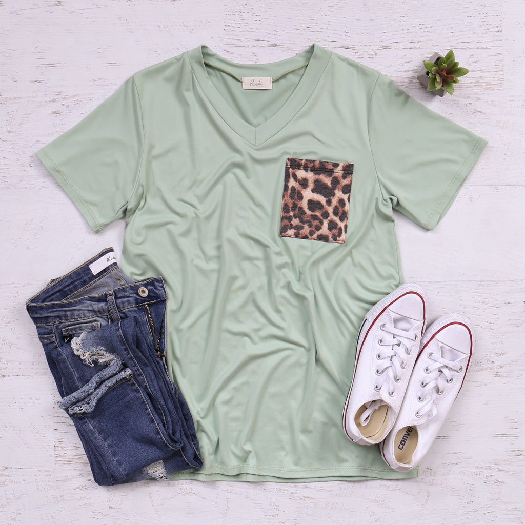 Leopard Pocket V-Neck Boyfriend Top