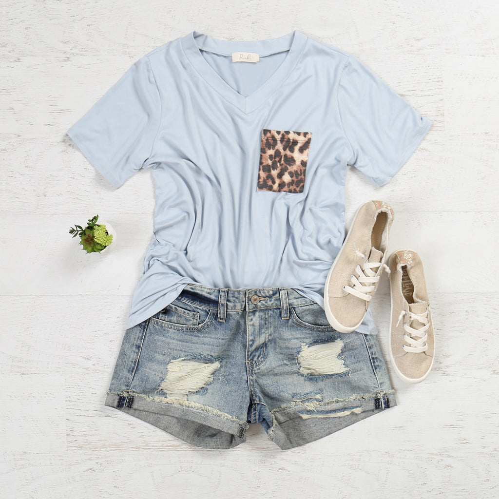 Leopard Pocket V-Neck Boyfriend Top