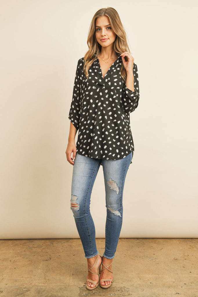 Tab Sleeved Print Blouse