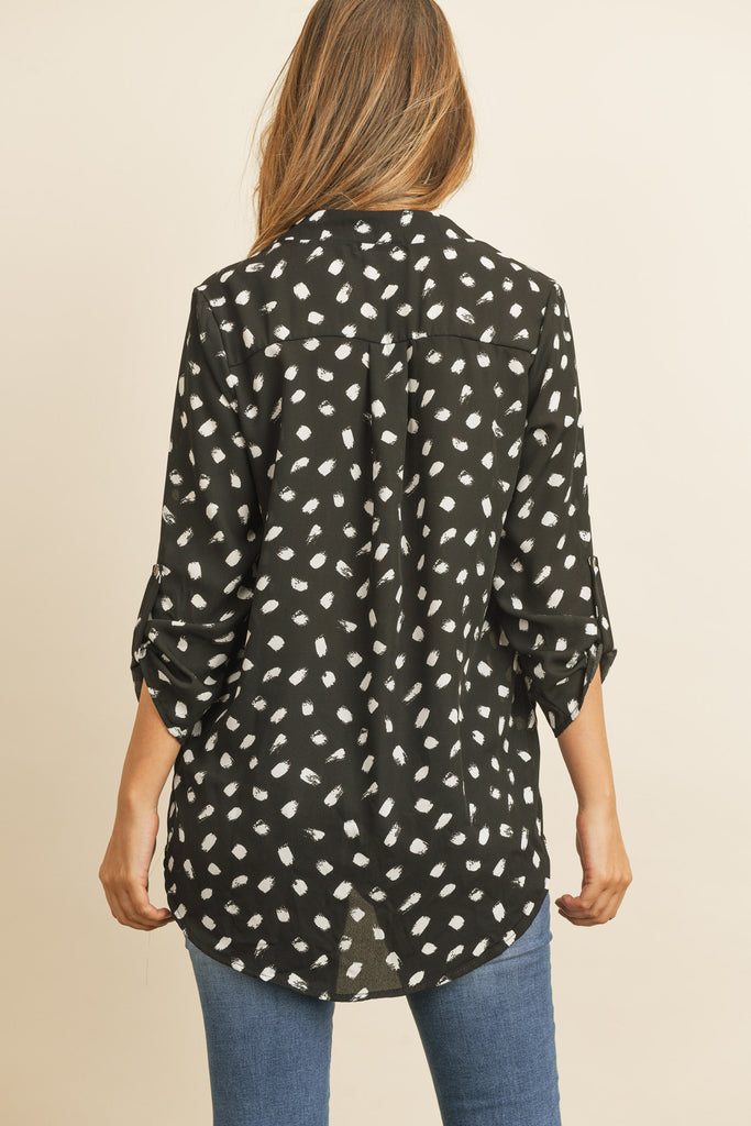 Tab Sleeved Print Blouse