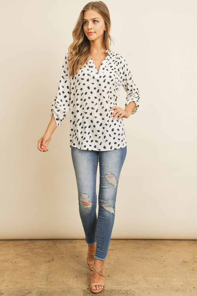 Tab Sleeved Print Blouse
