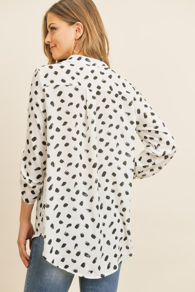Tab Sleeved Print Blouse