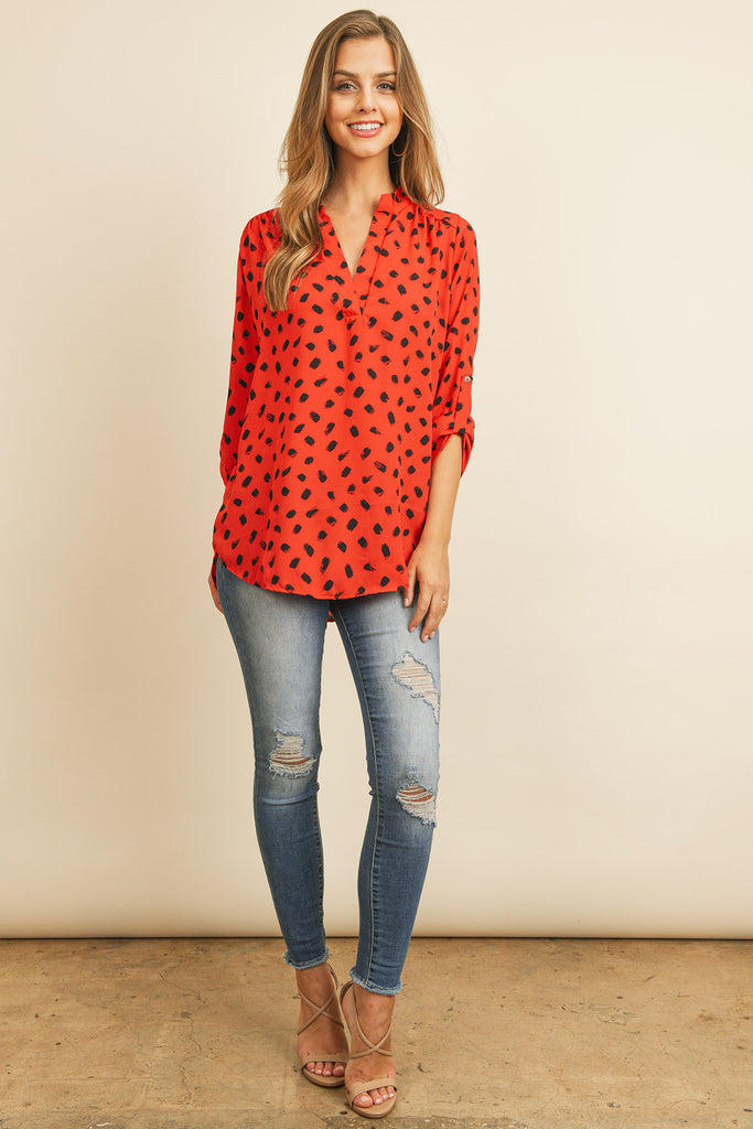 Tab Sleeved Print Blouse