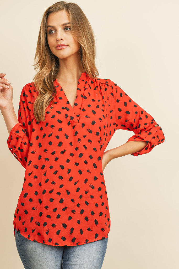 Tab Sleeved Print Blouse