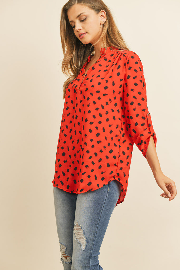 Tab Sleeved Print Blouse