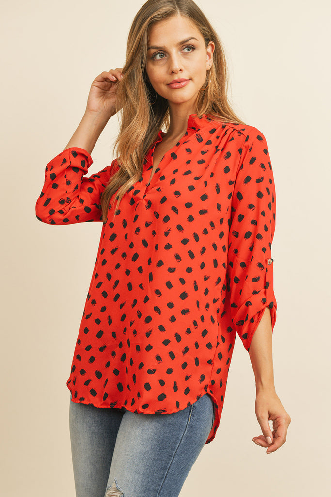 Tab Sleeved Print Blouse
