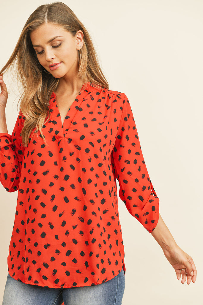 Tab Sleeved Print Blouse