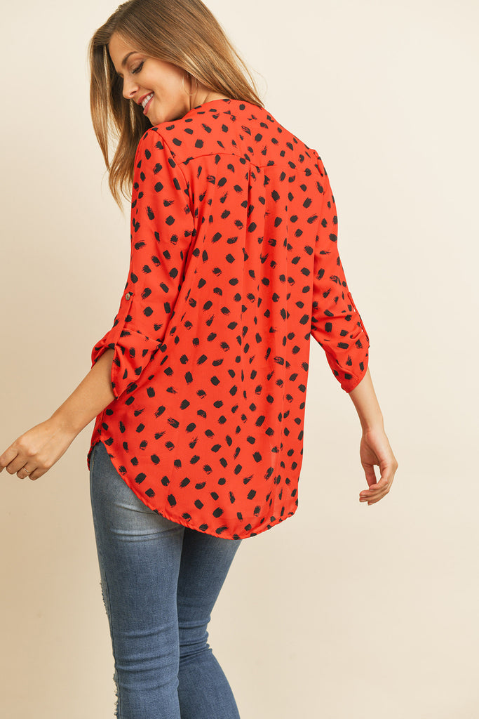 Tab Sleeved Print Blouse