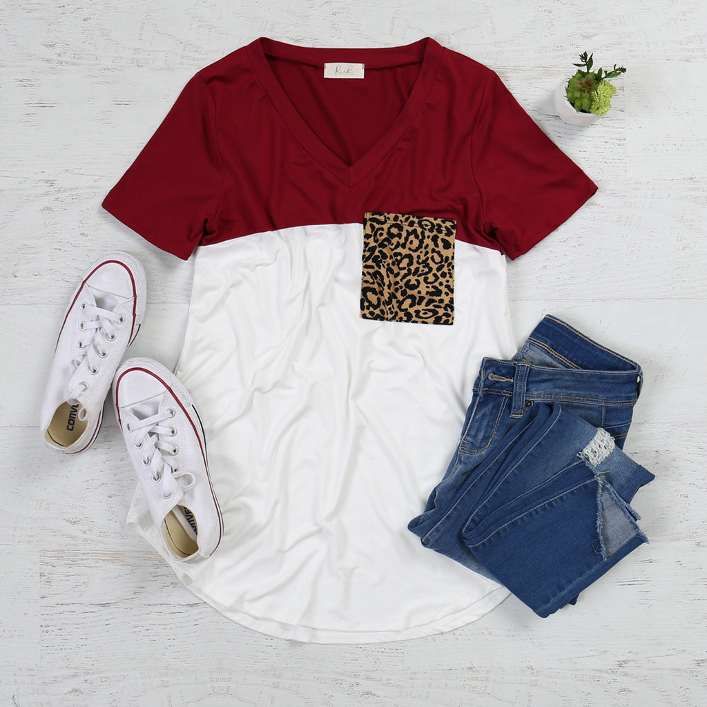Leopard Pocket Color Block Top