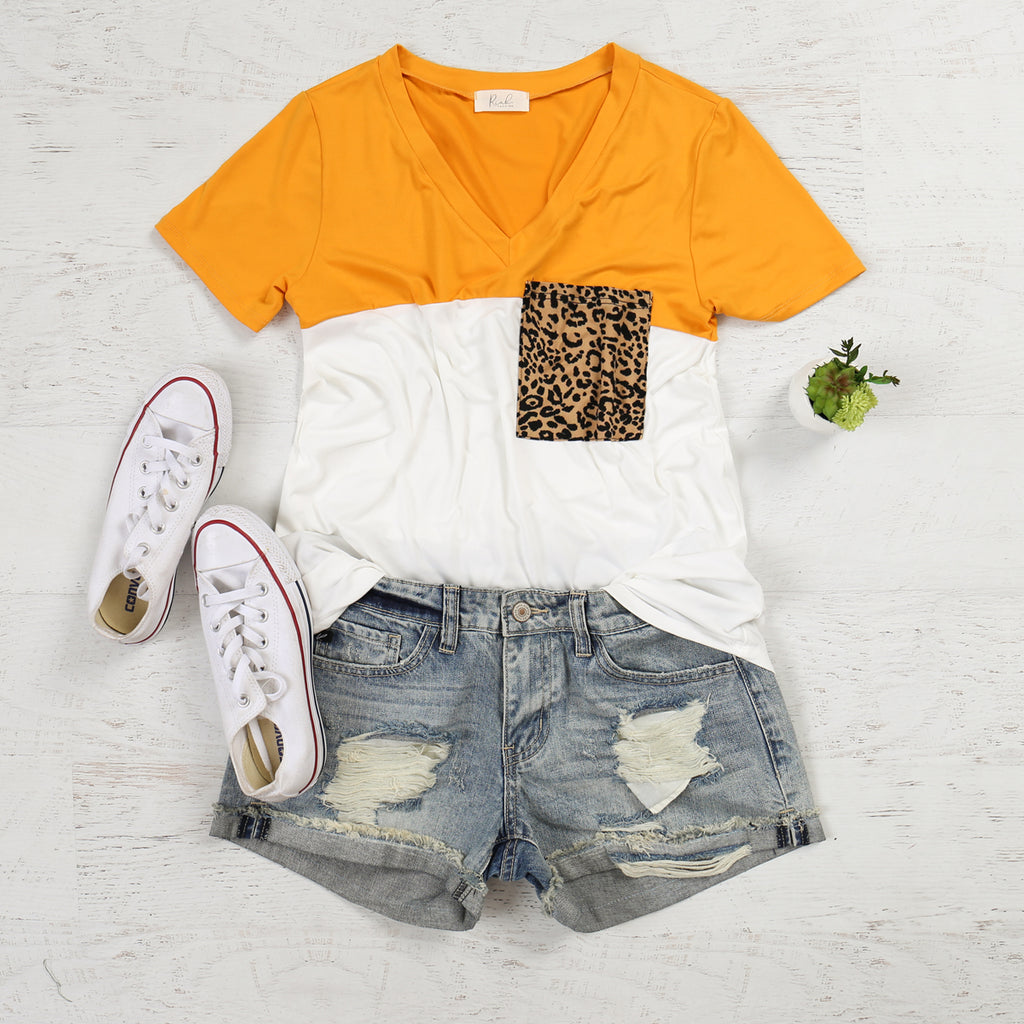 Leopard Pocket Color Block Top