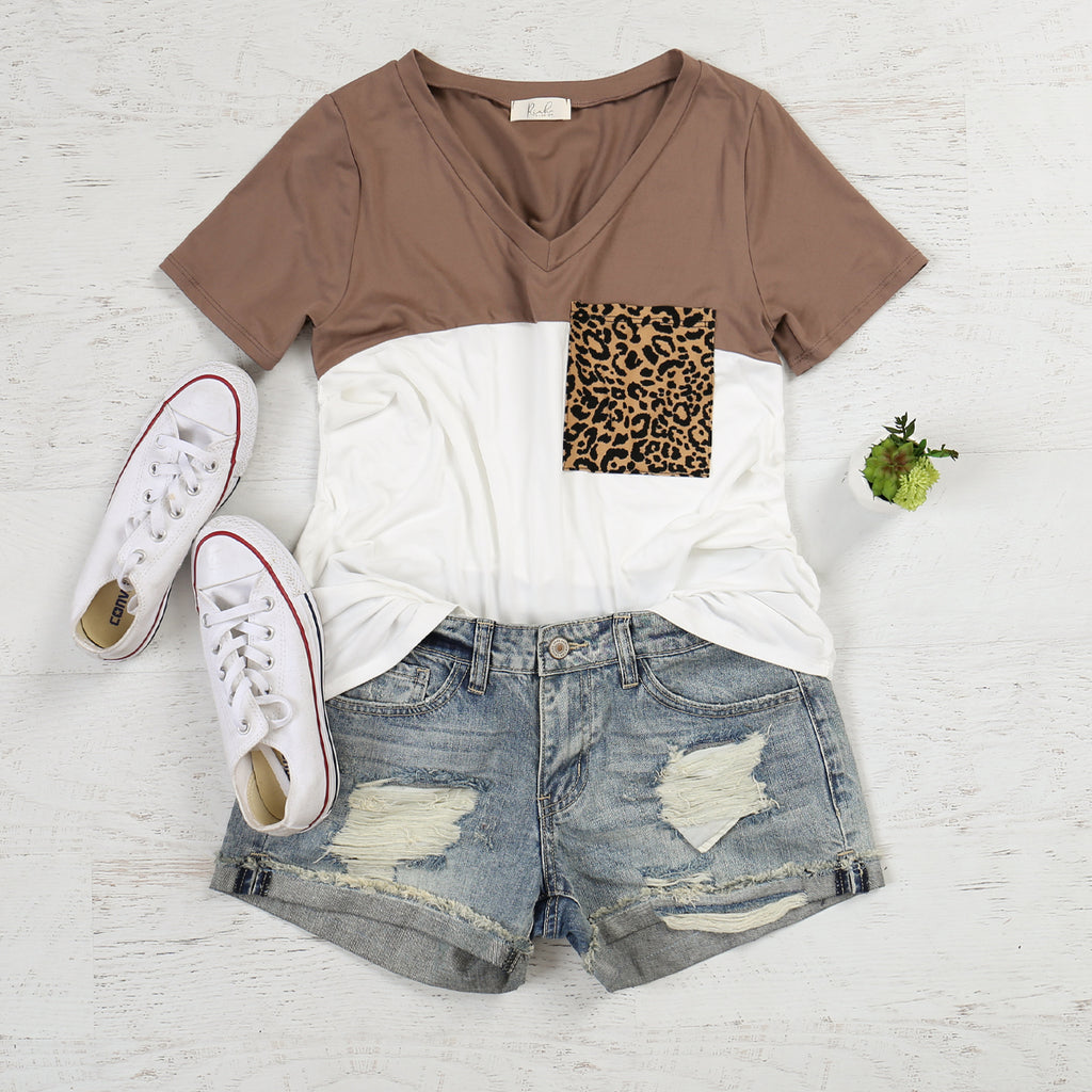 Leopard Pocket Color Block Top