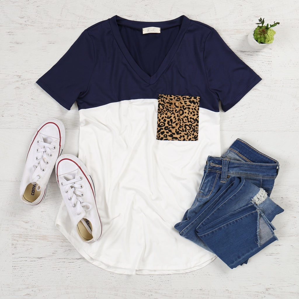 Leopard Pocket Color Block Top