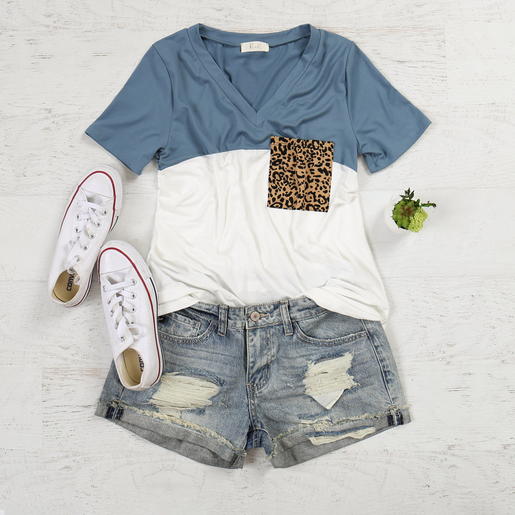 Leopard Pocket Color Block Top