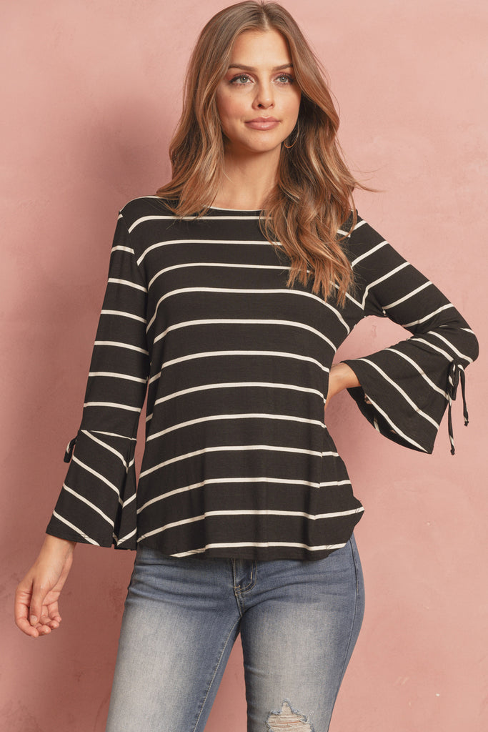 Stripe Flutter Sleeve Tie Top