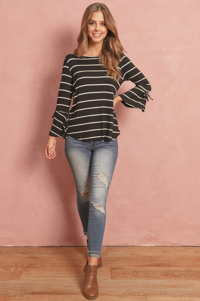 Stripe Flutter Sleeve Tie Top