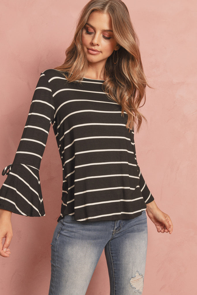 Stripe Flutter Sleeve Tie Top