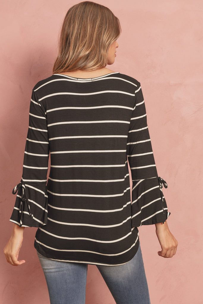 Stripe Flutter Sleeve Tie Top