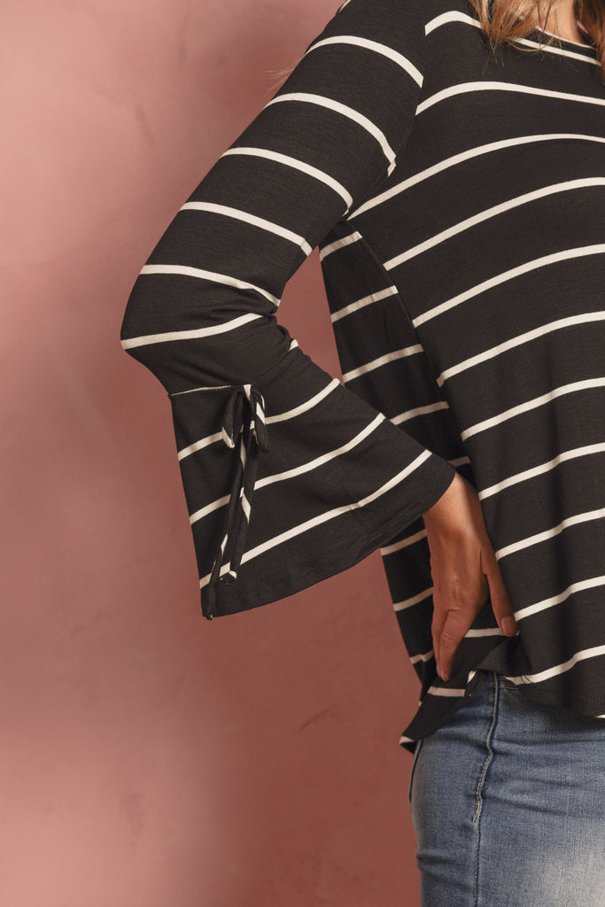 Stripe Flutter Sleeve Tie Top