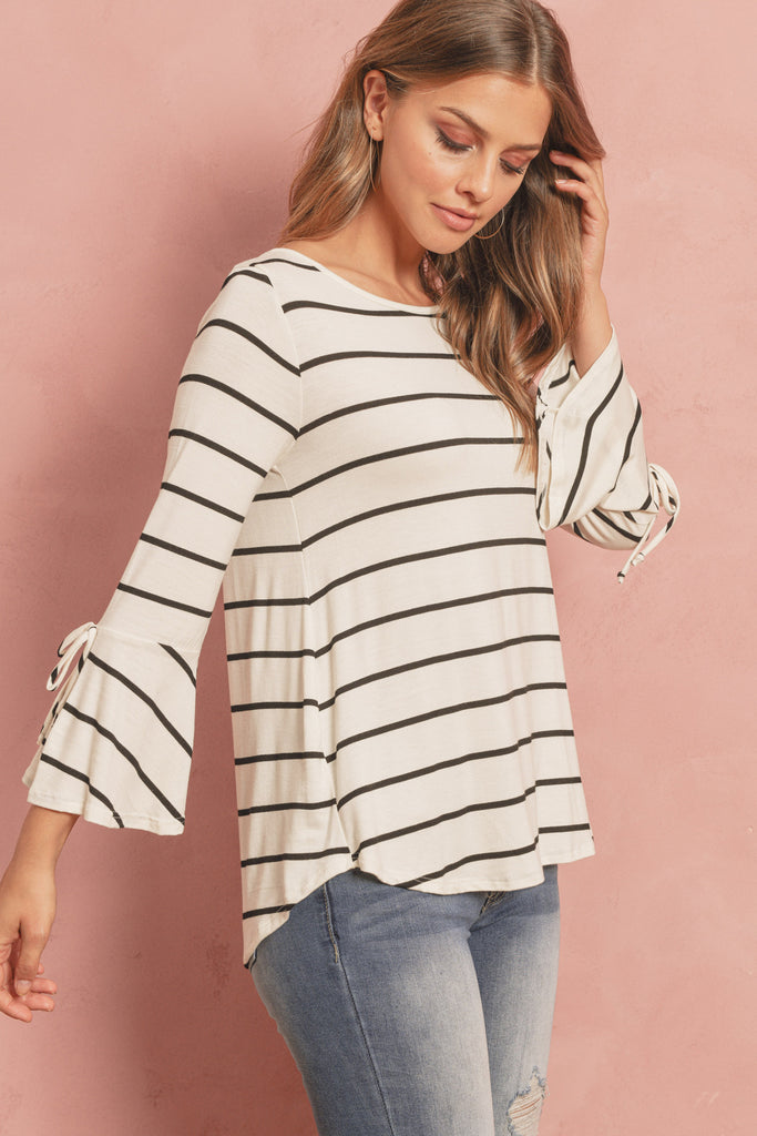 Stripe Flutter Sleeve Tie Top